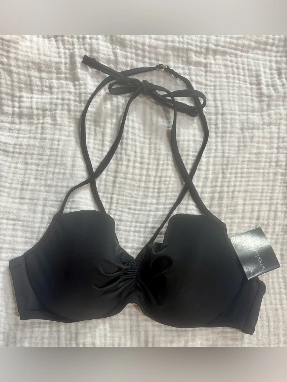 smart & sexy Black Halter Push-Up Bikini Top with Ruching